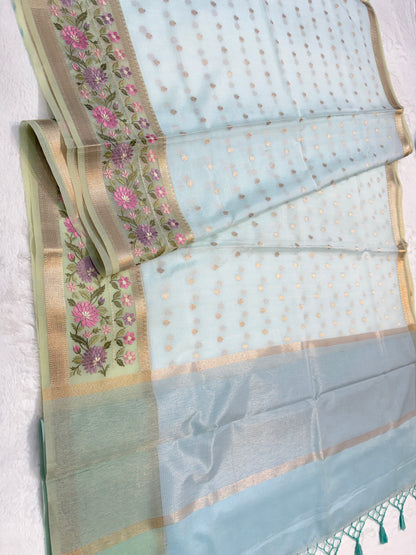 Turquoise shade kota designer embroidery Banarasi saree