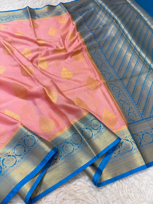 Pink firozi shade warm silk premium Banarasi saree