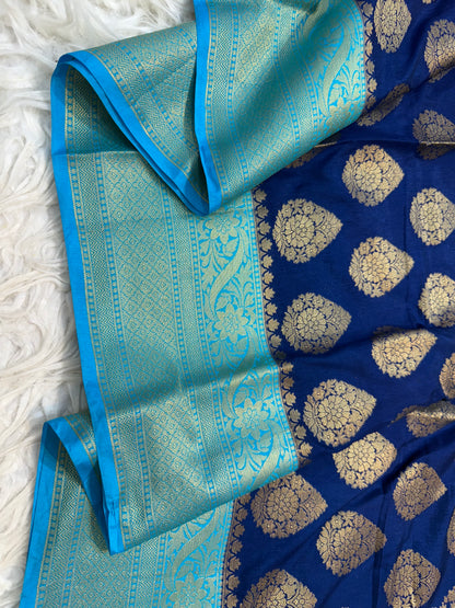 Royal blue & sea green shade Dupion Silk Banarasi Saree 
