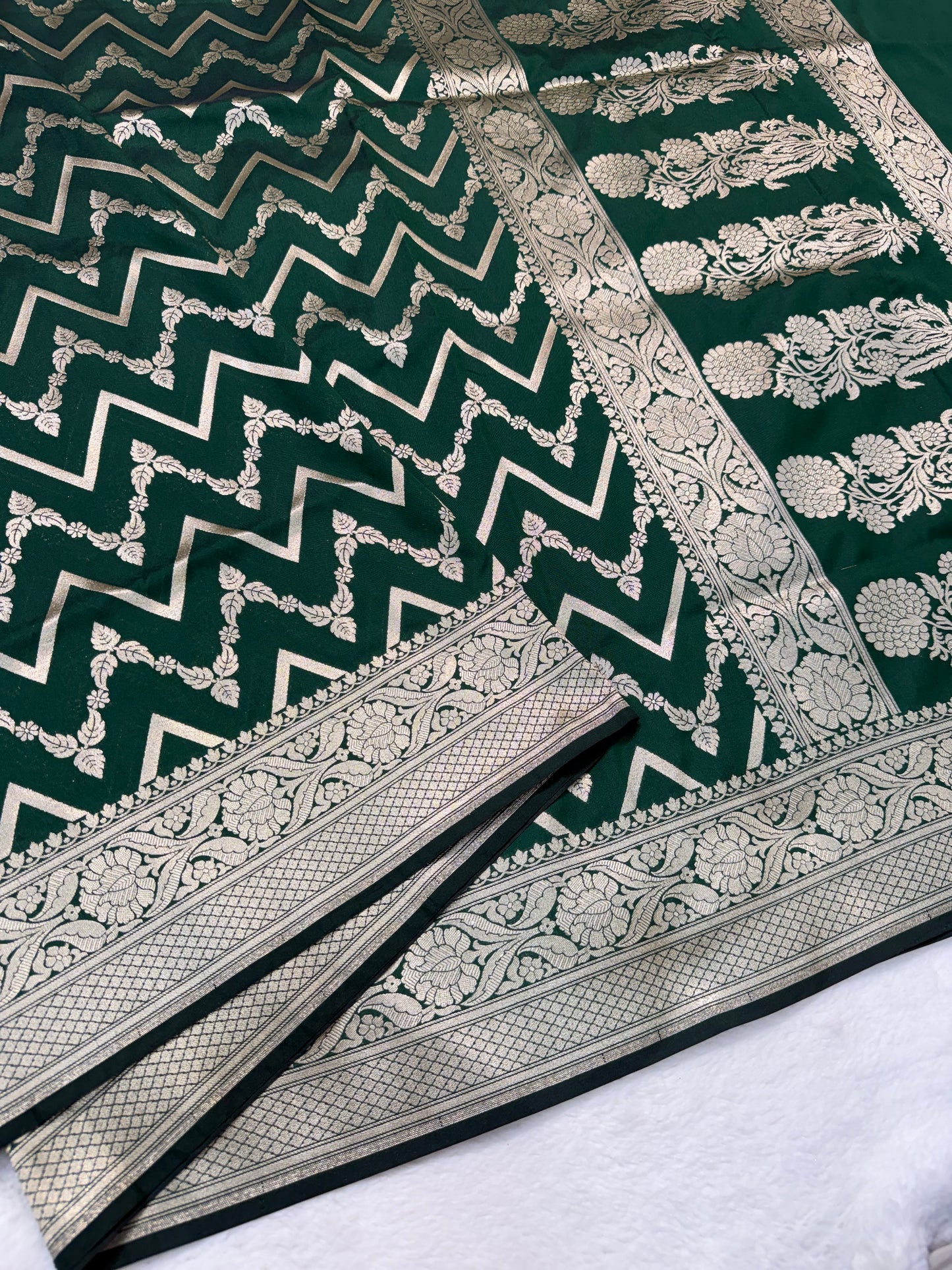 Bottle green shade katan Banarasi silk Saree