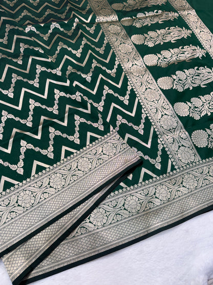 Bottle green shade katan Banarasi silk Saree