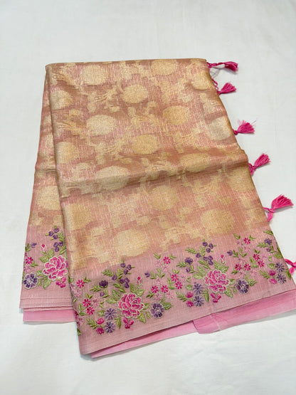 Pink shade tissue kota embroidery Banarasi saree
