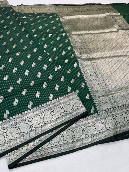 Bottle green shade katan Banarasi silk Saree