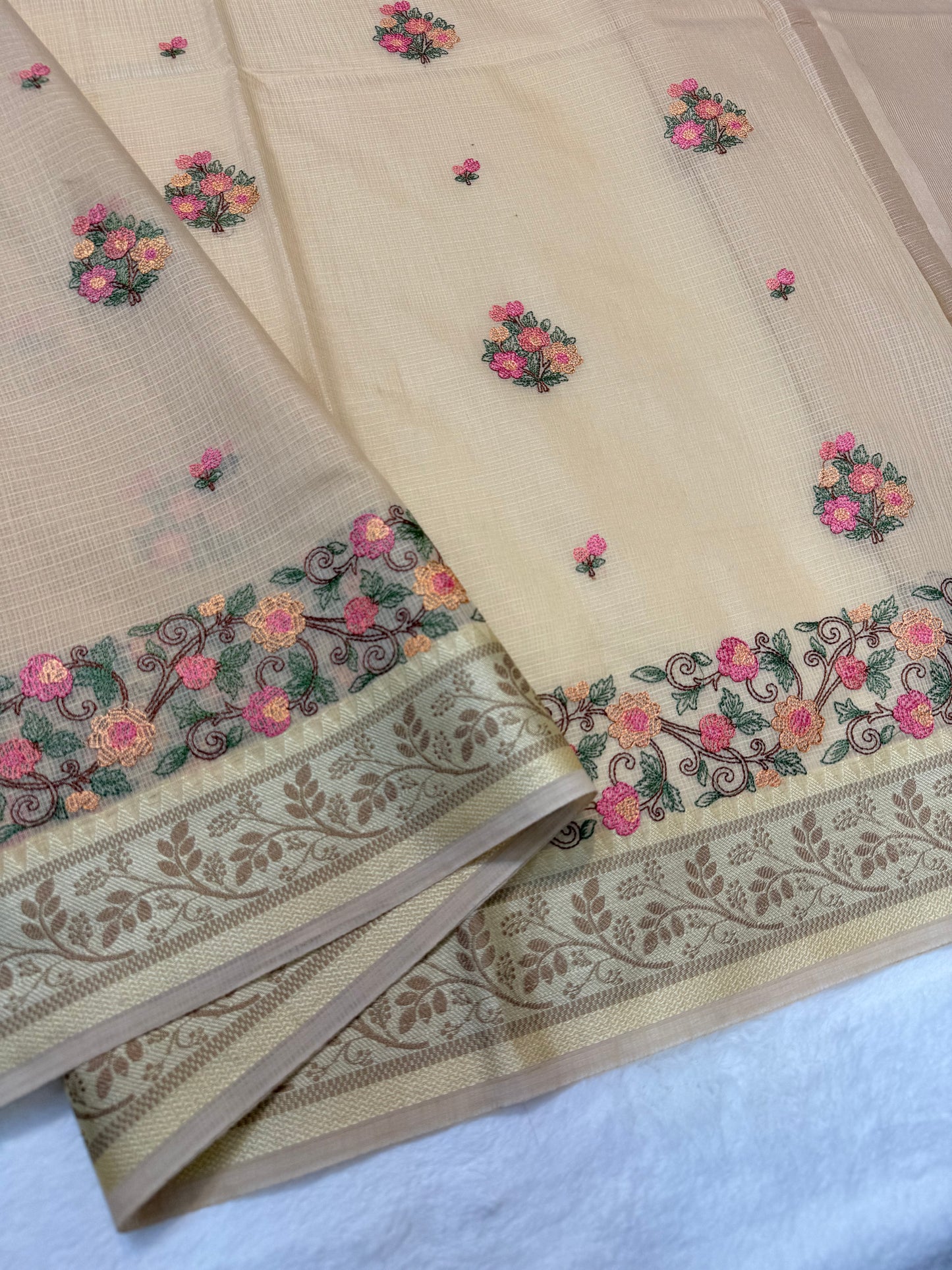 Beige shade kota designer embroidery Banarasi saree
