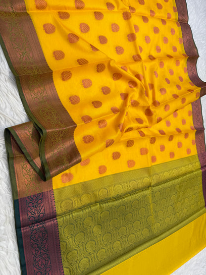 Yellow mehendi premium soft silk Banarasi saree