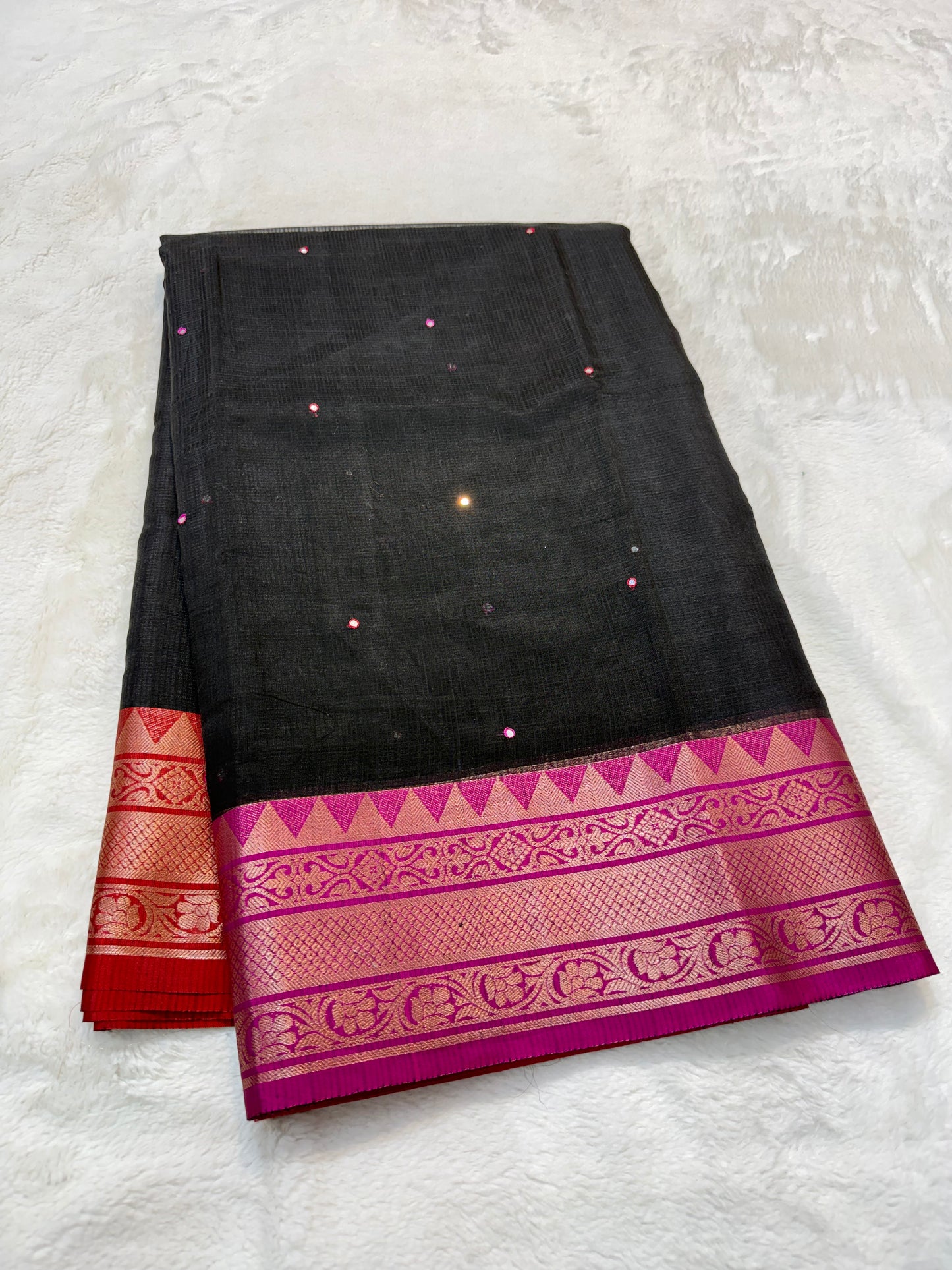 Black royal pink red shade kota mirror work premium Banarasi saree