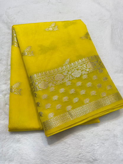 Yellow shade raw mango premium Banarasi saree