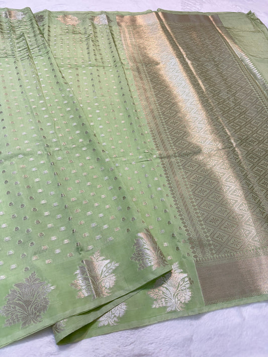 Pista green  shade raw mango premium Banarasi saree