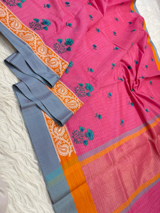 Multicolour shade cotton silk embroidery Banarasi saree