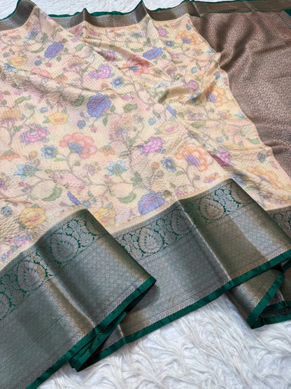 multicolour Dupion silk digital print Banarasi saree