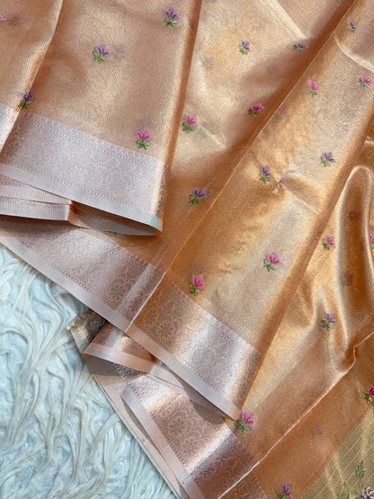 Pink shade tissue kota embroidery primum Banarasi saree