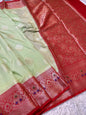 Pista green  red shade Dupion Silk premium Banarasi Saree