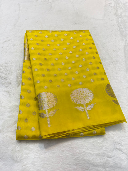 Yellow shade raw mango  premium Banarasi saree