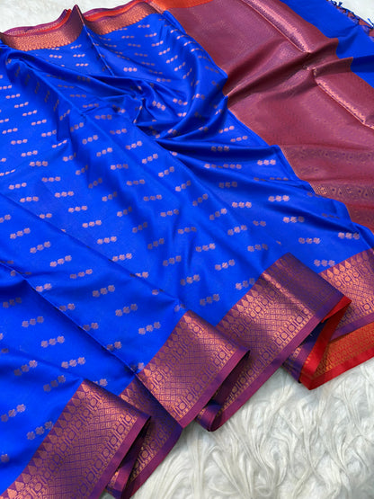 Royal blue magenta  shade premium soft silk Banarasi saree