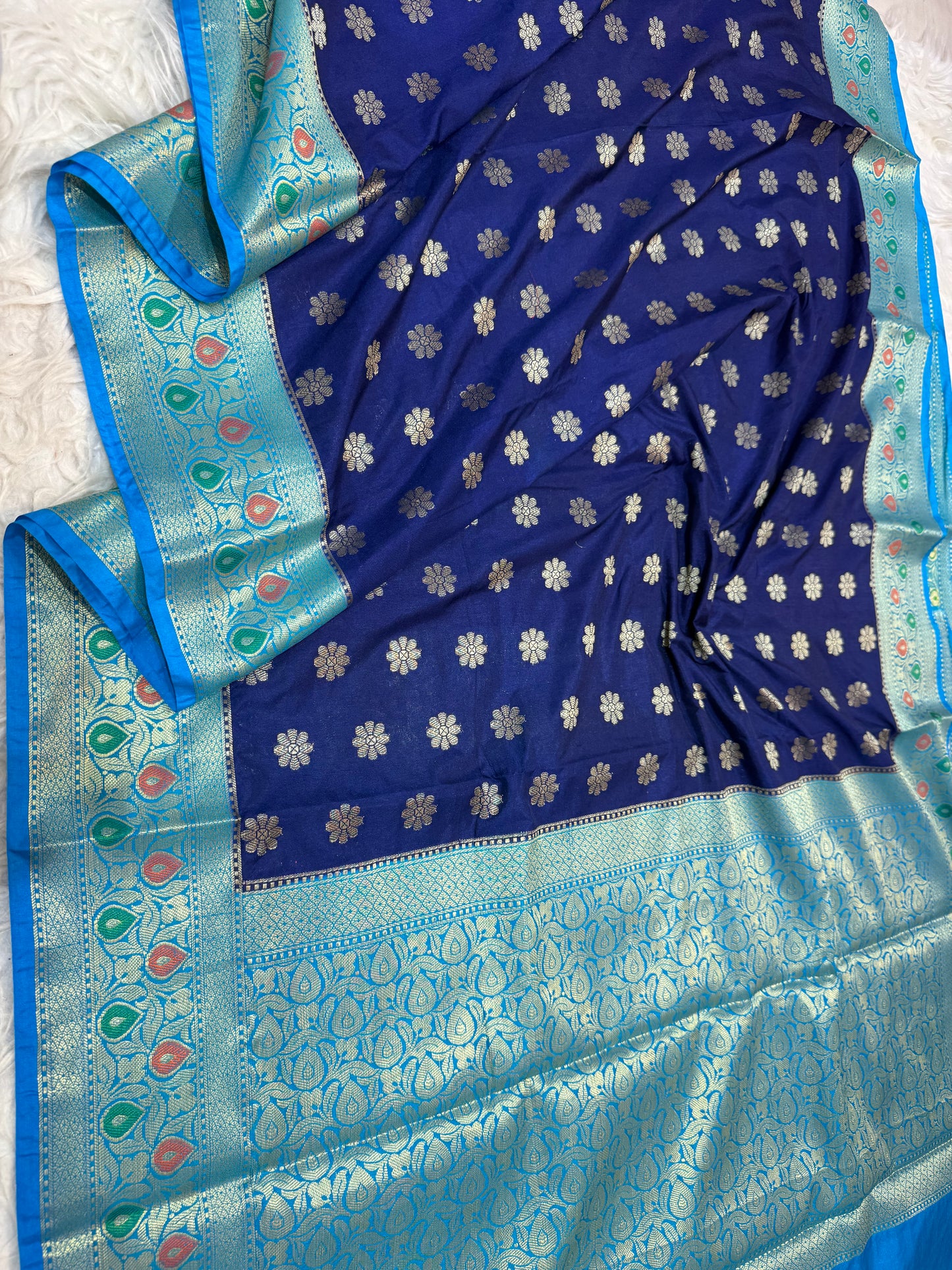 Royal blue & firozi shade  Dupion Silk premium Banarasi Saree