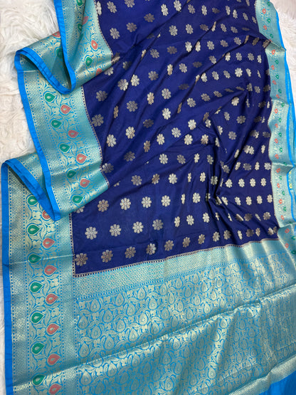 Royal blue & firozi shade  Dupion Silk premium Banarasi Saree