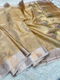 Peach shade kota tissue kota designer embroidery handwork premium Banarasi saree