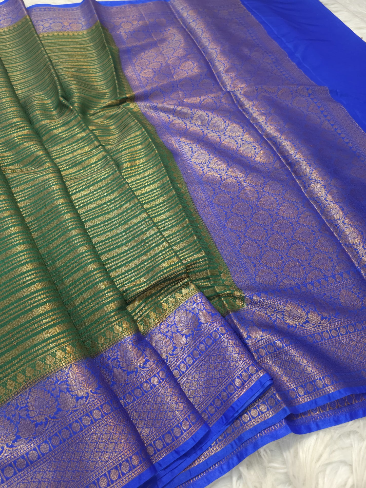 Mehendi & royal blue shade  Dupion Silk premium Banarasi Saree