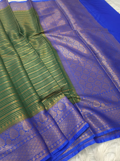 Mehendi & royal blue shade  Dupion Silk premium Banarasi Saree