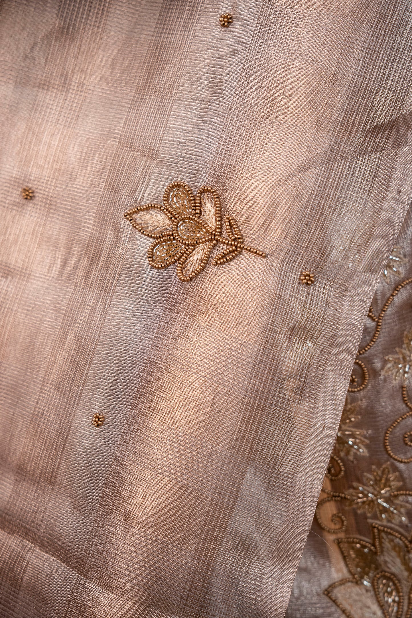 Beige shade tissue kota designer hand work Banarasi saree