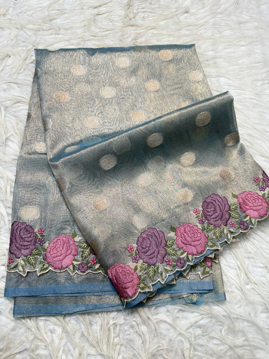 Banarasi tissue cutwork embroidery saree