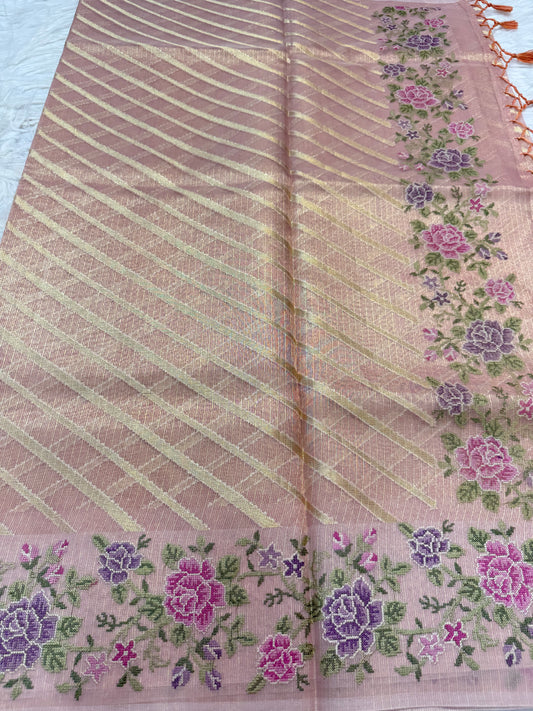 Peach shade tissue kota embroidery primum Banarasi saree
