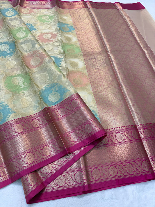 Multicolour shade kora organza Banarasi saree