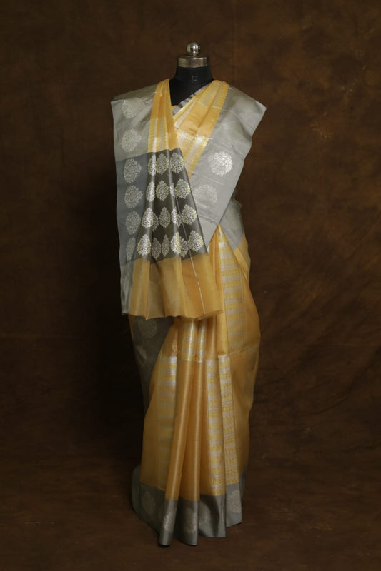 Multicolour shade Kora organza Banarasi saree