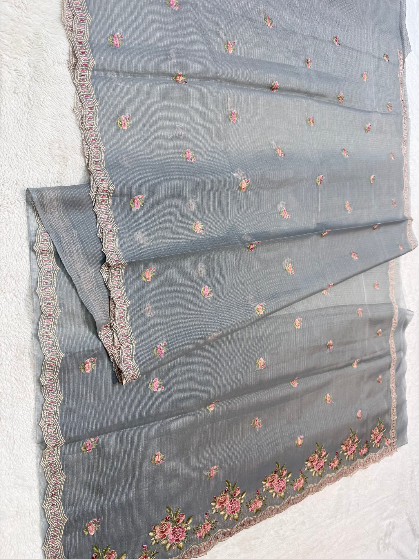 Gray shade cotton kota designe embroidery premium Banarasi saree