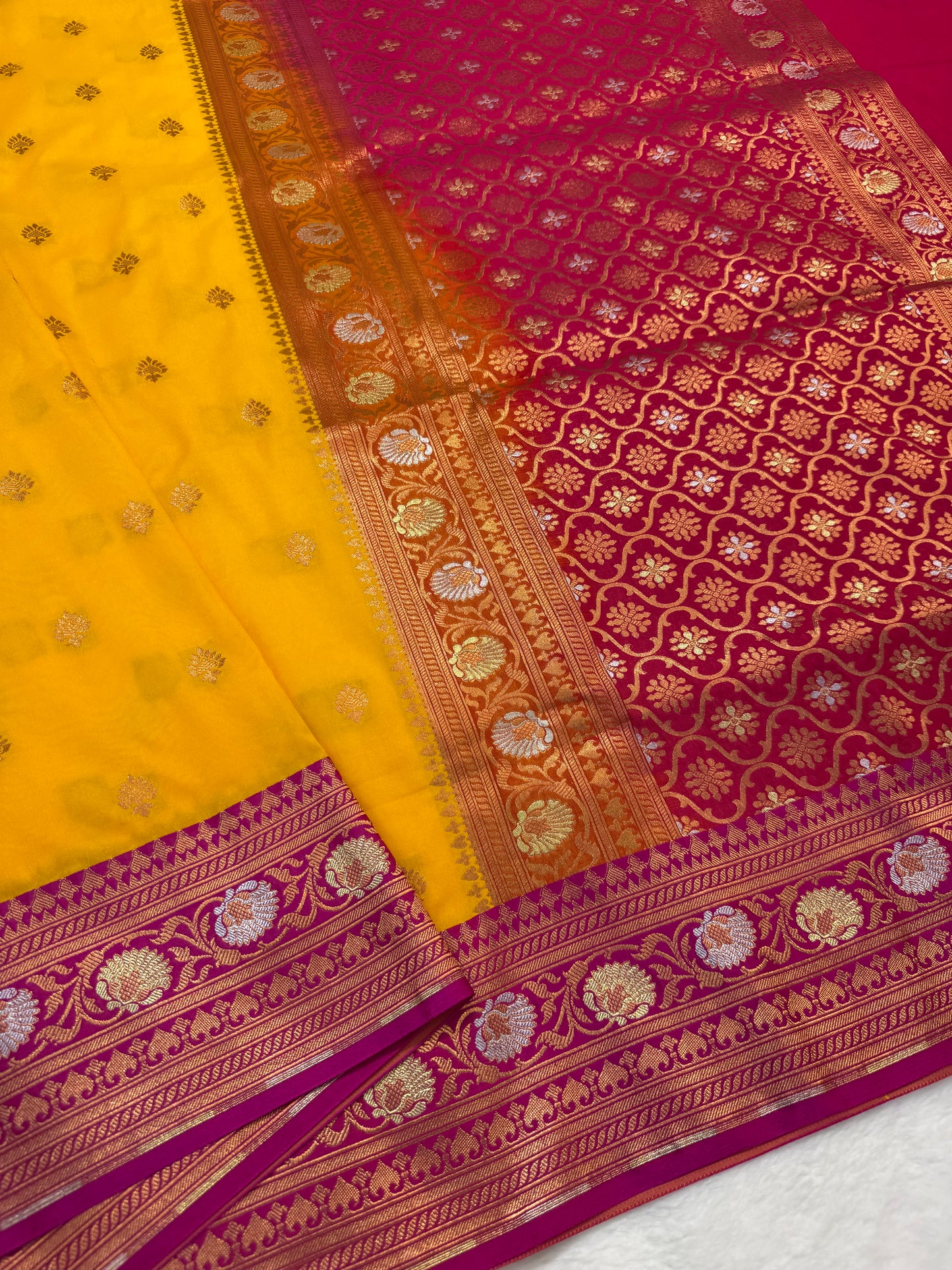 Gold royal pink shade katan Banarasi silk Saree