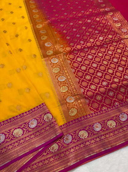 Gold royal pink shade katan Banarasi silk Saree