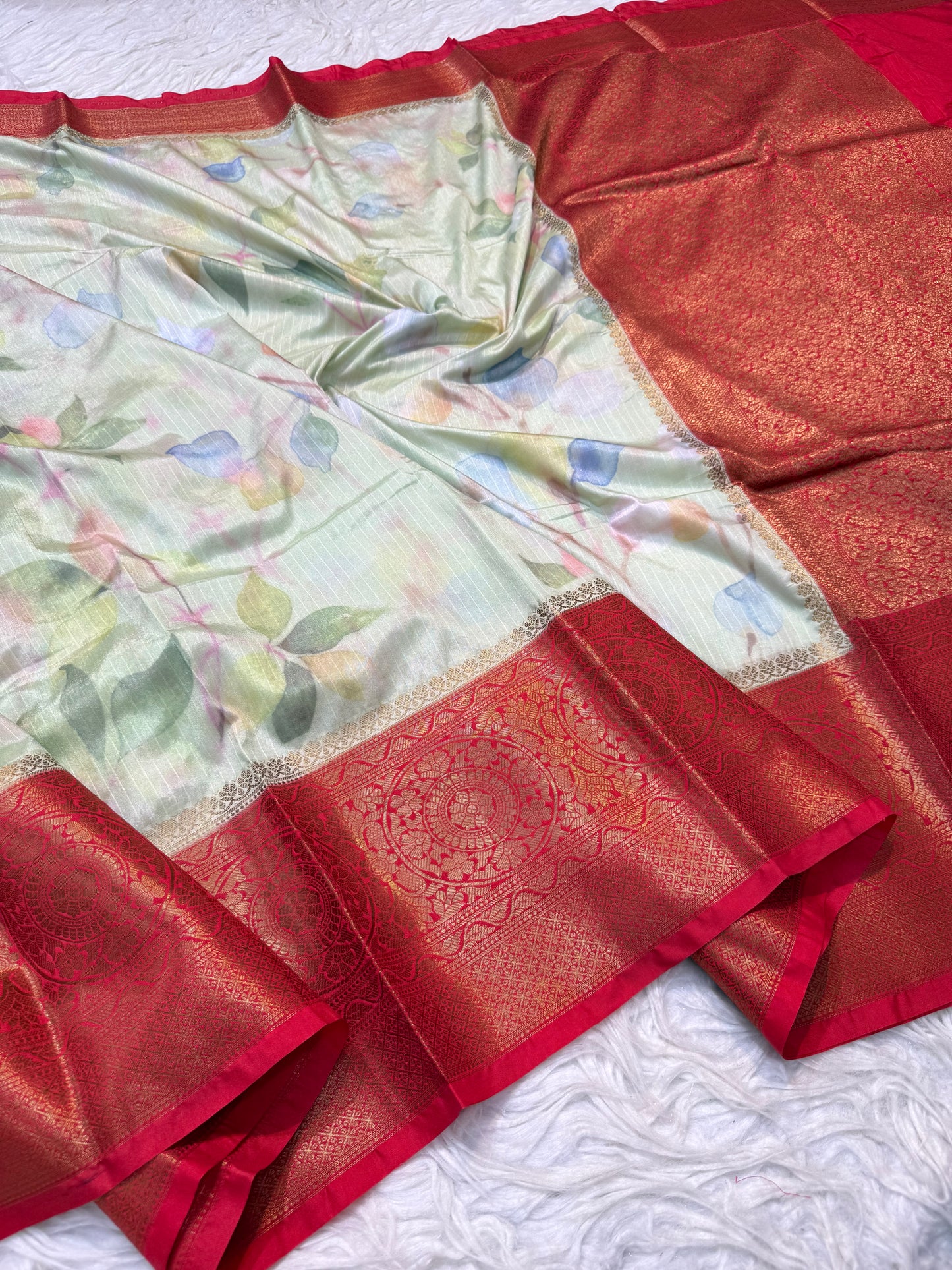 multicolour Dupion silk digital print Banarasi saree