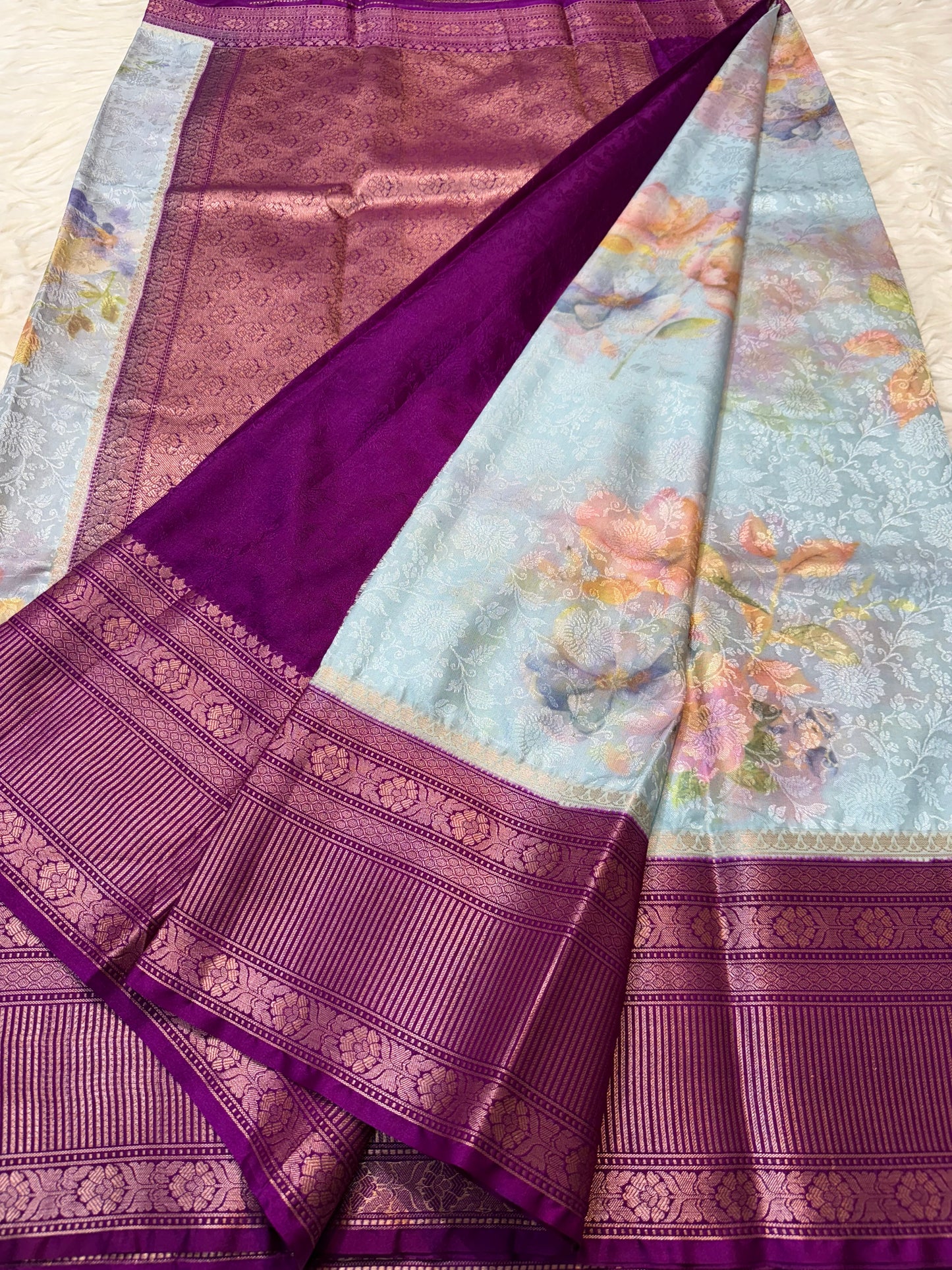 multicolour soft Dupion silk digital  print Banarasi saree