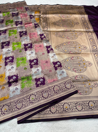 multicolore shade pure katan rangkat premium Banarasi silk saree