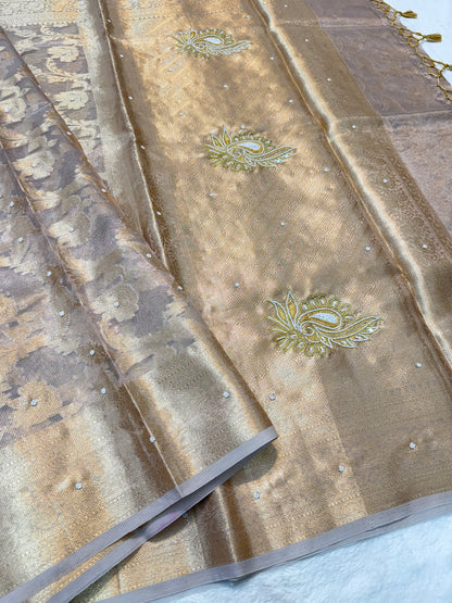 Silver shade tissue kota designer handwork premium Banarasi saree