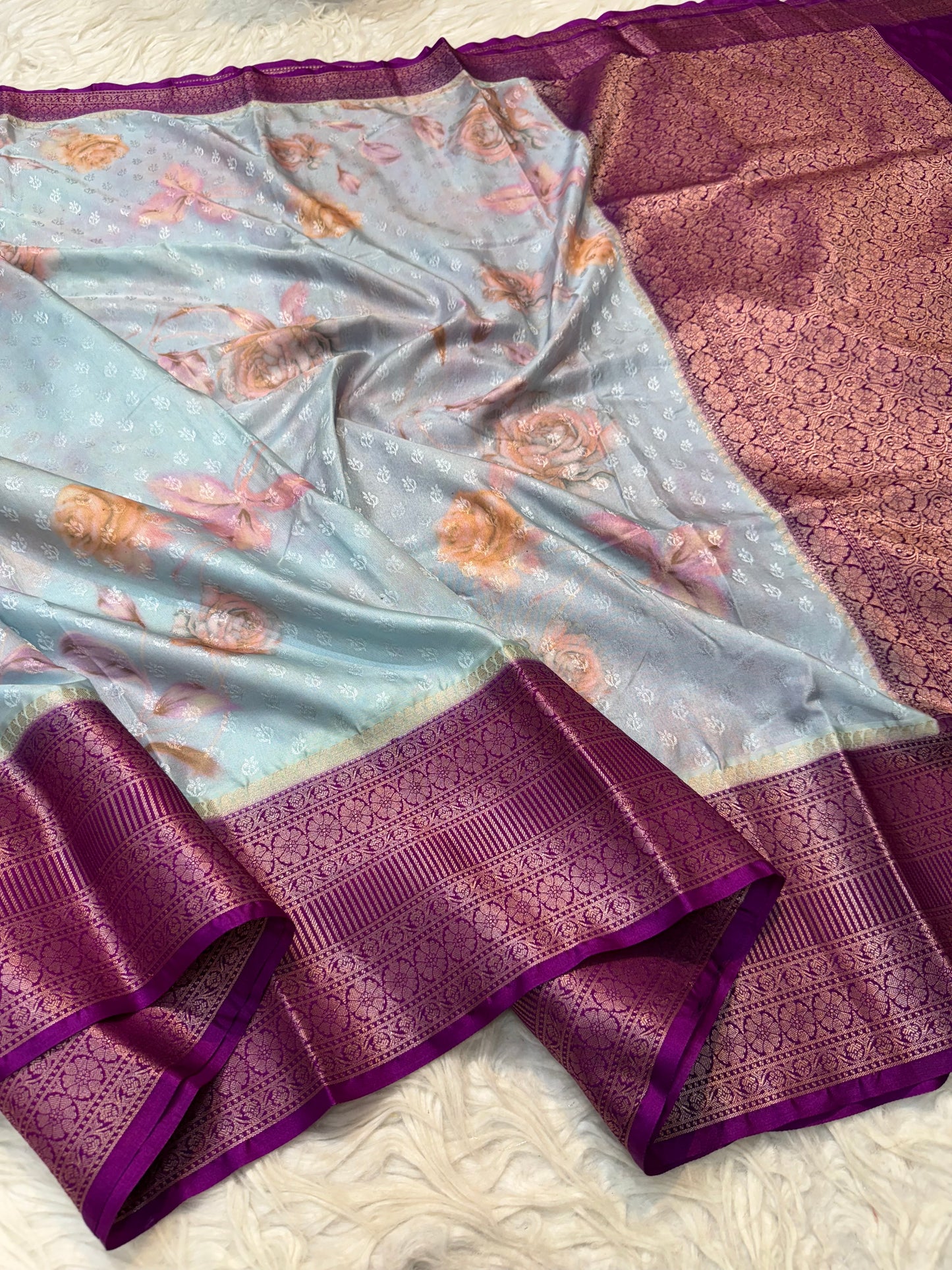 multicolour soft Dupion silk digital  print Banarasi saree