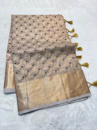 Silver tissue kota designer handwork premium Banarasi saree