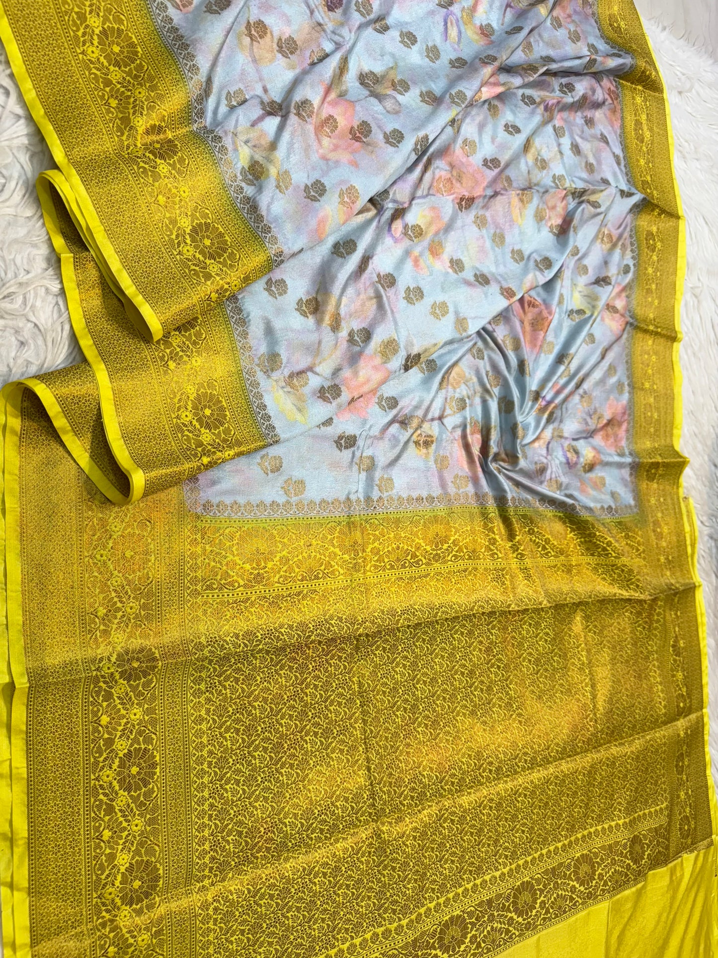 multicolour Dupion silk digital print Banarasi saree
