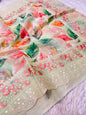 Pista green multi shade  kora organza digital print embroidery Banarasi saree