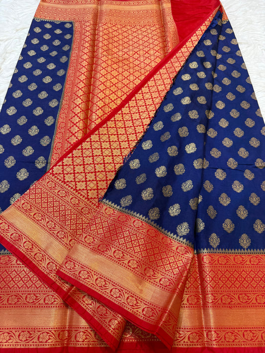 Blue red shade Dupion Silk Banarasi Saree 