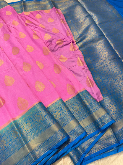 pink firozi shade Dupion Silk premium Banarasi Saree