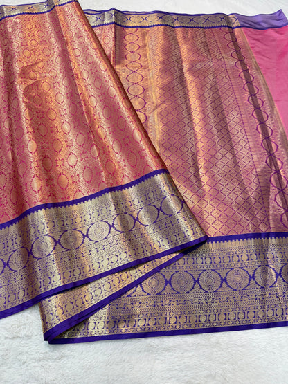 Royal pink royal blue shade Kanchi silk premium Banarasi saree