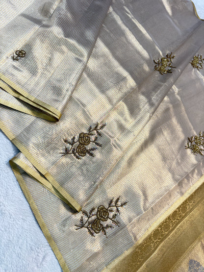 Beige shade tissue designer hand work Banarasi saree