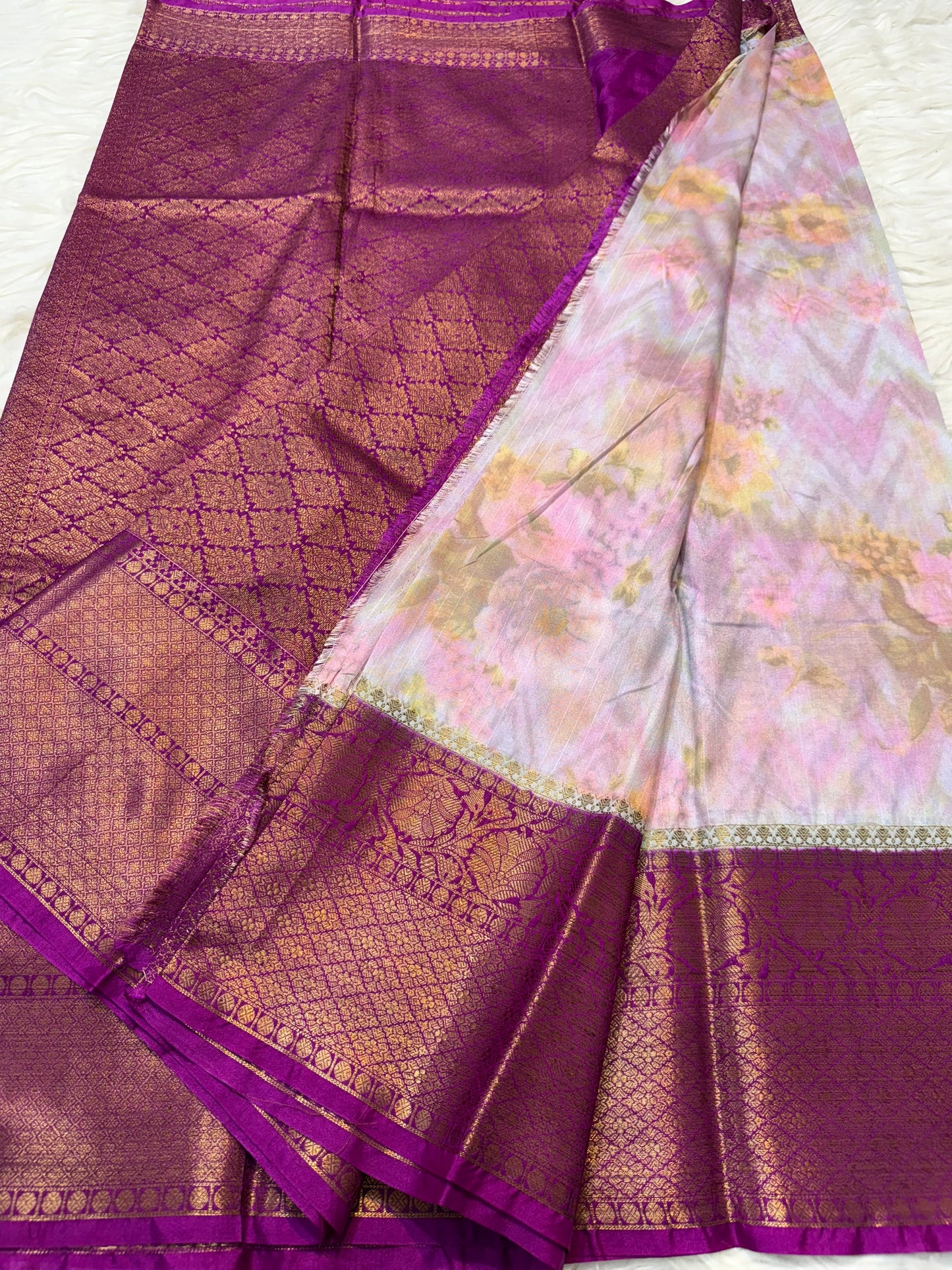 multicolour Dupion silk digital print Banarasi saree
