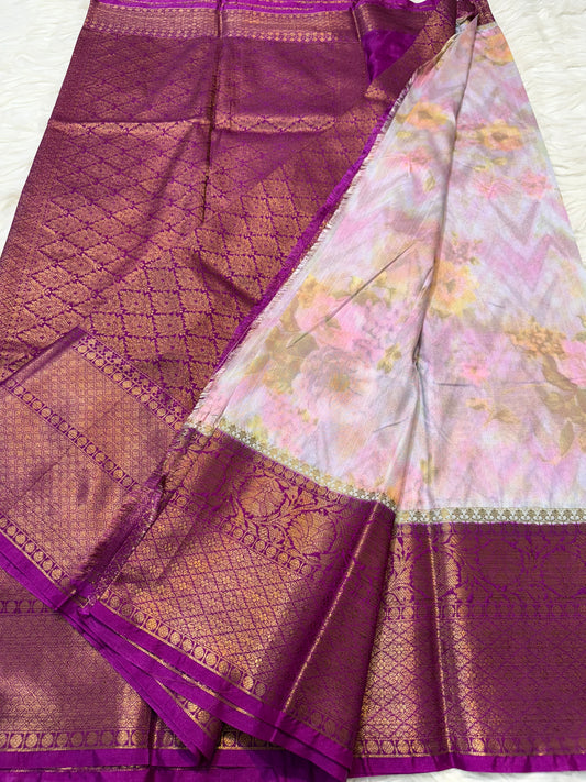 multicolour Dupion silk digital print Banarasi saree