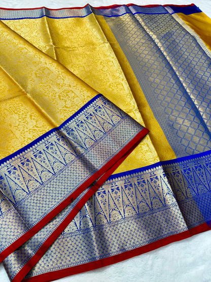 Gold & royal blue shade Kanchi silk premium Banarasi saree
