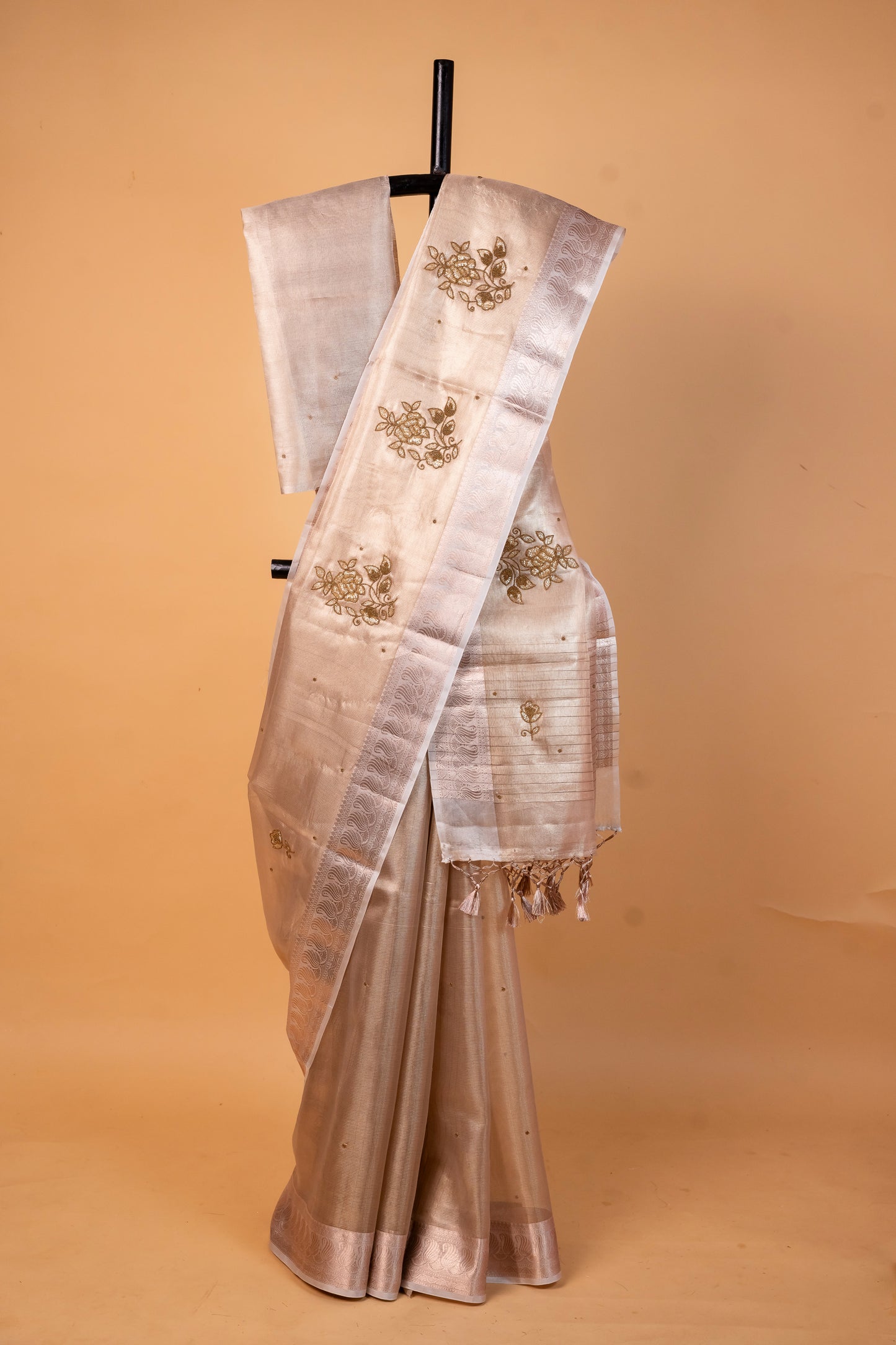 Beige shade tissue designer hand work Banarasi saree