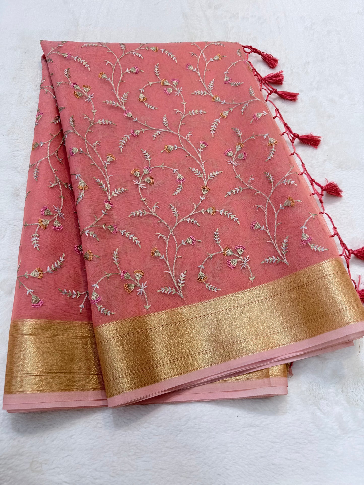 Pink shade organza designer premium embroidery Banarasi saree