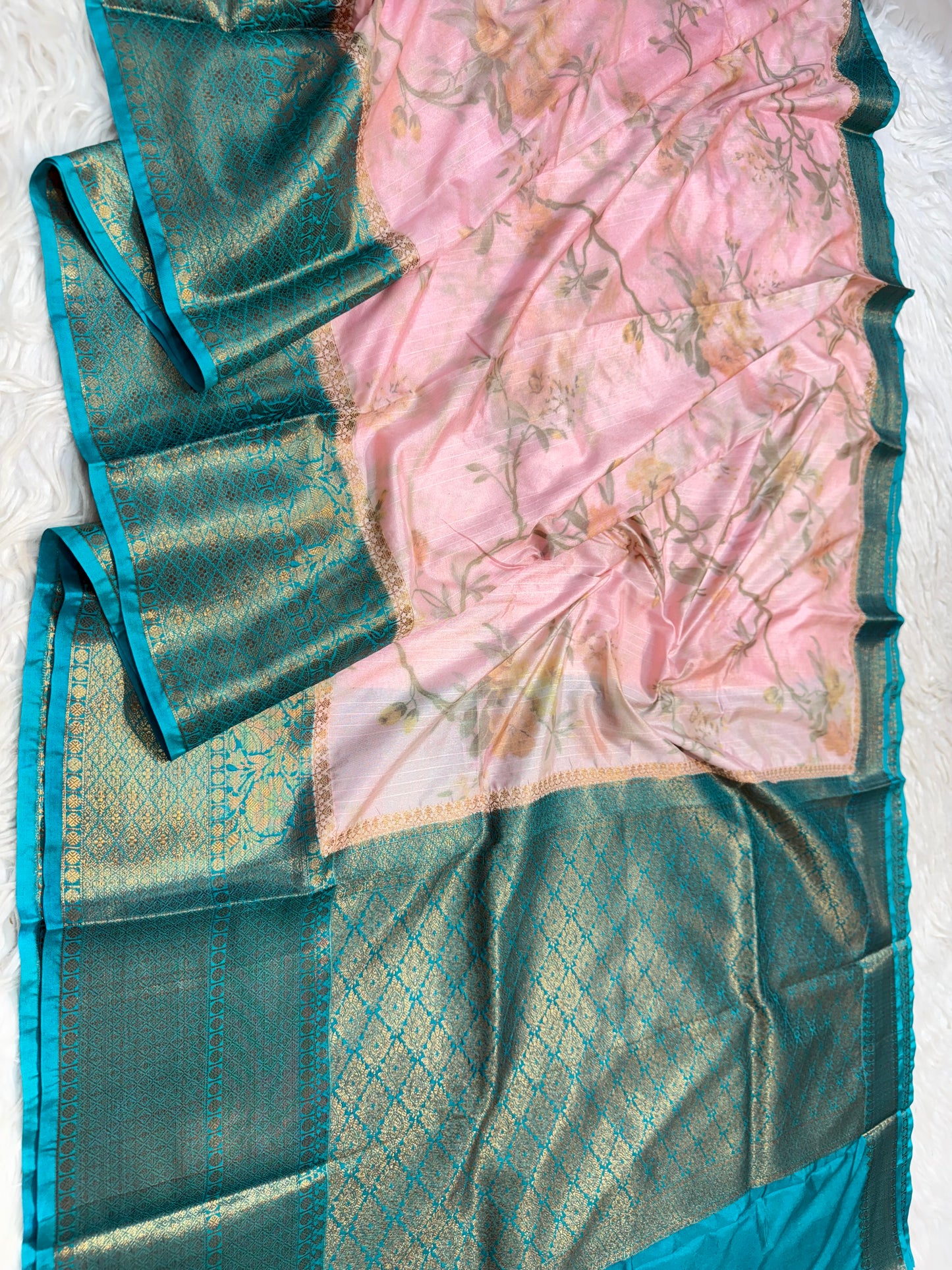 multicolour Dupion silk digital print Banarasi saree
