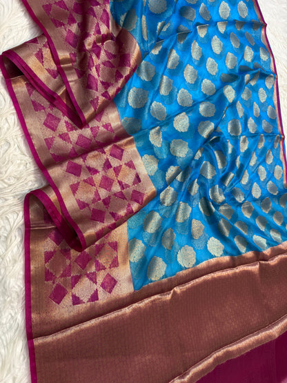 Firozi Royal pink warm silk premium Banarasi saree